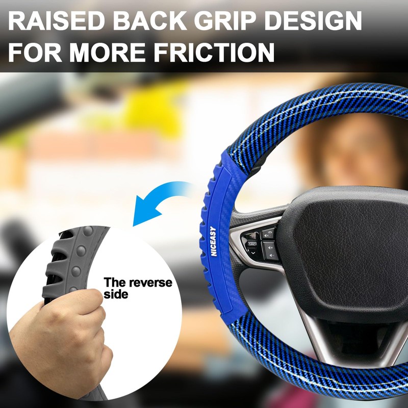 NICEASY Sport Style Blue PU Leather Steering Wheel Cover with