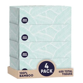 Save Trees Bamboo Facial Tissues - 4 Boxes of Eco-Friendly, 3-Ply Hypoallergenic Tissues, 90 Sheets per Box, FSC Certified, Plastic-Free Packaging, Soft & Gentle for Home Use