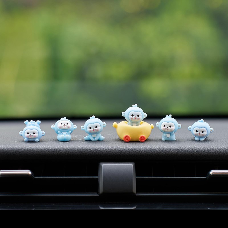 Rislobx 6Pcs Monkey Car Dashboard Decorations, Mini Monkey Figurines Rear