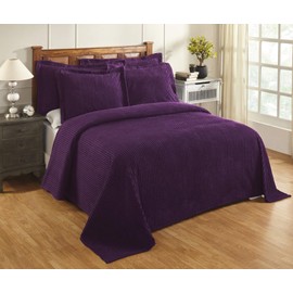 Better Trends Chenille Bedspreads Full/Double Size, Plum 100% Cotton Chenille Stripe Design Tufted Bedding Coverlet Soft Lightweight, 96"x110" 1 Pieces Jullian Collection