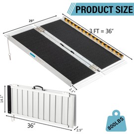 3FT Portable Wheelchair Ramp, Non-Slip Aluminum Folding Handicap Ramp, 800 LBS Capacity Wheel Chair Ramps for Home Steps, Door Threshold Scooter Ramp