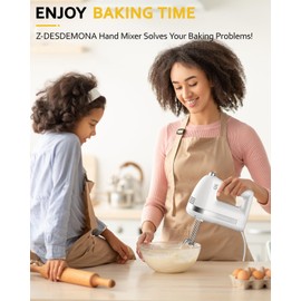 Z-DESDEMONA Electric Hand Mixer, Powerful Hand Mixer Electric Handheld with Whisk, Dough Hook,Hand Held Mixer for Baking Cakes, Eggs, Cream Food