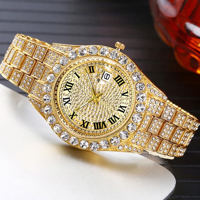 HUNRUY Iced Out Men's Diamond Watch Rhinestone Analog Quartz Watch