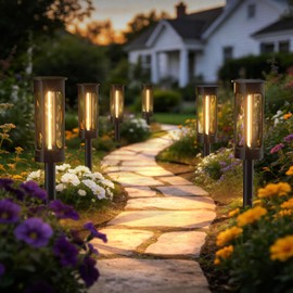 Hiromeco Solar Pathway Lights Outdoor Waterproof: Garden Lights Solar Powered with 3000K Warm White, Auto On/Off Lighting &12-Hour Illumination - Bright Solar Stake Lights for Lawn Yard - 4 Pack