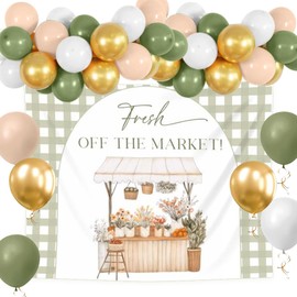 She's Fresh off The Market Backdrop Bridal Shower Decorations Wildflower Farmer's Market Theme Green Gingham Banner Locally Grown Gardener Farm Bachelorette Party