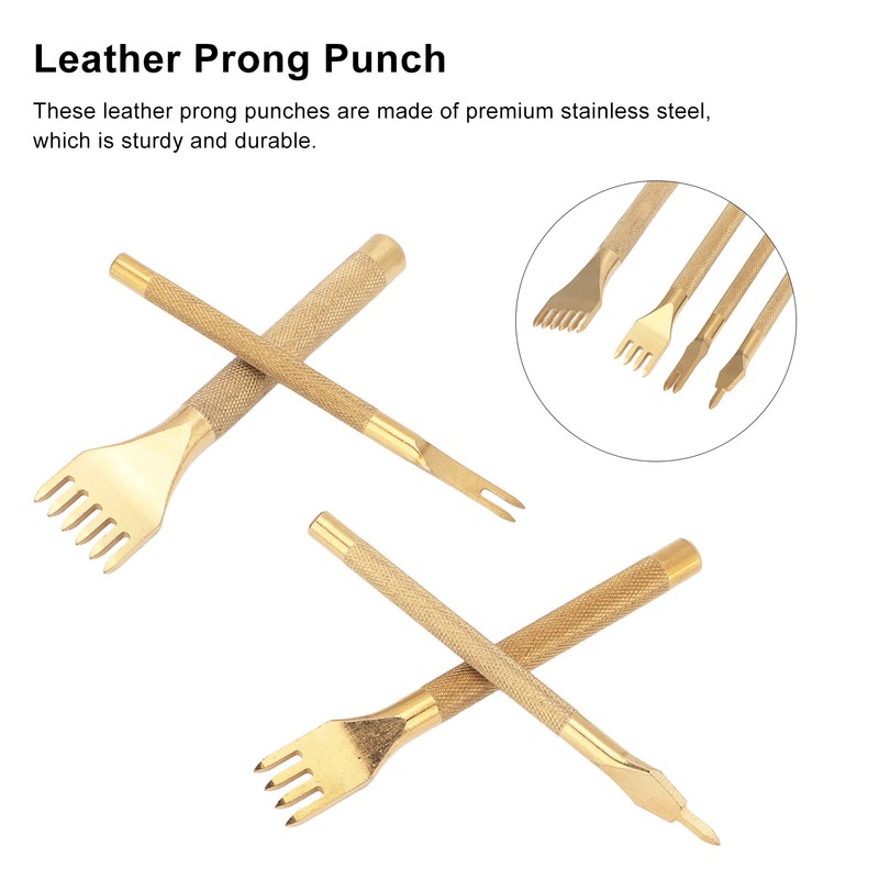 4Pcs Leather Prong Punch Rhombus 4mm Stainless Steel Nonslip Handle