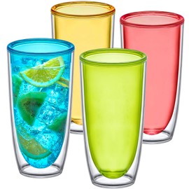 Amazing Abby - Andes - 20-Ounce Insulated Plastic Tumblers (Set of 4), Double-Wall Plastic Drinking Glasses, Mixed-Color Reusable Cups, BPA-Free, Shatter-Proof, Dishwasher-Safe