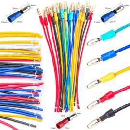 Yoeruyo Insulated Male Crimp Bullet Connector Terminal 4mm Bullet Diameter, 18AWG Red/Black/Yellow/Blue/Green Pre-Crimped Cable Length of 10/30/50/100CM Wire Pack of 5pcs (Bullet M-50CM)