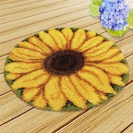 DL-YTG Latch Hook Kits Rug Sunflower Crochet Yarn Cushion Colour Pre-Printed Canvas Cover Rug Needlework DIY Hook and Latch Kit Christmas Home Decoration 52x52cm/21 X21 inch