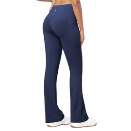 Willit Women's Fleece Lined Pants Thermal Leggings Winter Bootcut Yoga Pants Zipper Pockets Flare High Waist Water Resistant 29" Navy Blue XL