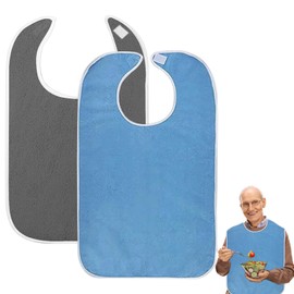Neyeau 2 Pieces of Adult Bibs for Men,Adult Bibs,Adult Bib,Adult Bibs for Elderly Washable,45 * 75cm Bibs for Adults,Reusable,Suitable for Adults,The Elderly and the Disabled (Dark Blue and Gray)