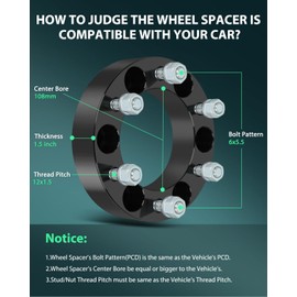 SCITOO 4Pcs 6x5.5 Wheel Spacers 1.5 inch Bore 108mm Studs 12x1.5 6 Lug Wheel Spacers No Hubcentric Fit for Toyota for 4runner 1988-2022,for Mitsubishi Montero Sport 1997-2021