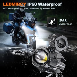 LEDMIRCY Motorcycle Auxiliary Lights, Luces Exploradoras Para Moto With Switch Wiring Harness LED Fog Driving Light Kit IP68 Waterproof/Shockproof Offroad Spot Lights for ATV UTV Snowmobile Boat