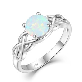 STARCHENIE Celtic Knot Ring for Women 925 Sterling Silver Created Opal Rings Size 5-10, Metal, Created Opal