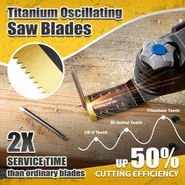Hiinny 60PCS Oscillating Tool Blades, Professional Universal Titanium Oscillating Saw Blades Multitool Blades Kits for Wood Plastics Metal, Dewalt Ryobi Fein Milwaukee（2 titanium blade 58 wood blades）