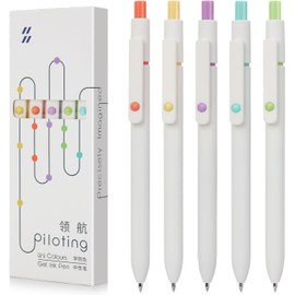 Gel Pens, 5 Pcs Black Ink Pens for Women, 0.5mm Quick Dry Pens Point Smooth Writing Pens with Geometric Graph Gel Pens, High-End Series Metal Clip Retractable Pens for Journaling Note Taking