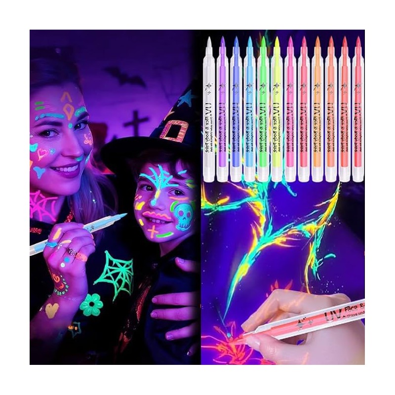 12 PCS Glow Face Body Paint, UV Neon Face Painting