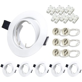 Wondlumi 6X Modern GU10 Downlights for Ceiling, Round White Frame for Recessed Ceiling Lights, 30°Tilt Swivel Spotlight Fittings with GU10 Lamp Holder