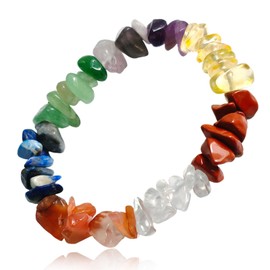 Natural Gemstones Chip Bead Bracelet for Men Women,Healing Chakra Bracelet Adjustable Slider Handmade Stress Relief Crystals Bracele (color)