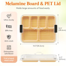 Lifewit Melamine Cutting Board with Clear Plastic Locking Lid, Portable Lightweight Charcuterie Serving Tray for Cheese, Snacks, Fruits, 11x14 Inch, 6 Compartments