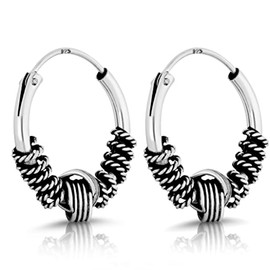 NKlaus Pair of Bali Hoop Earrings Diameter 18 mm Celtic 925 Sterling Silver Gothic 4388, Silver