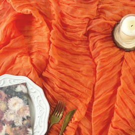 FEXIA Fall Table Runner Orange Cheesecloth 35x120 Inches Boho Gauze Table Runner Burnt for Wedding Decor Reception Bridal Shower Centerpiece Engagement