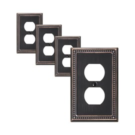 TREEWELL 4-Pack Duplex Outlet Cover Plate, Aged Bronze Metal Wall Plates for Electrical Outlets, 1 Gang Receptacle Light Switch Cover, Pearls Decorative Switch Plates and Outlet Covers