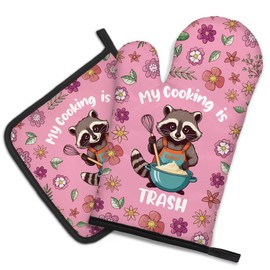 DYJYBMY My Cooking is Trash Funny Oven Mitts and Pot Holder Set, Cute Racoons Kitchen Gadgets for Women, Housewarming Gifts for Chef Hostess Coworker, Birthday Gifts for Mom Aunt Sister BFF Friend