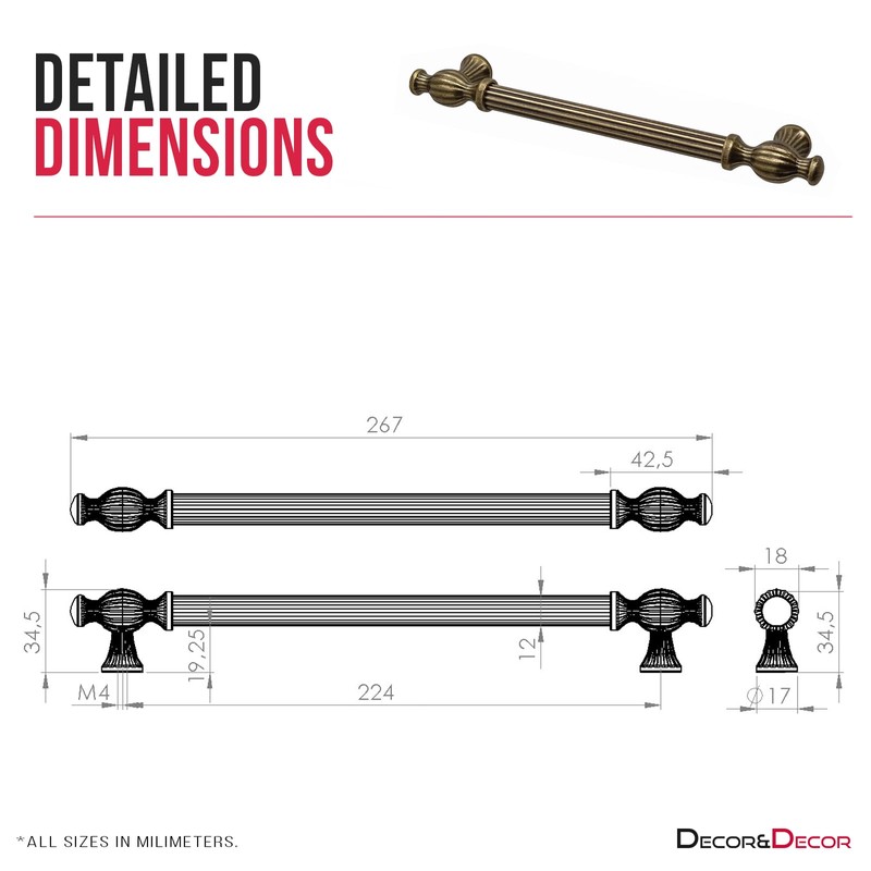 Decoranddecor Verna Traditional T-bar Antique Style Cabinet Pulls Drawer Handles