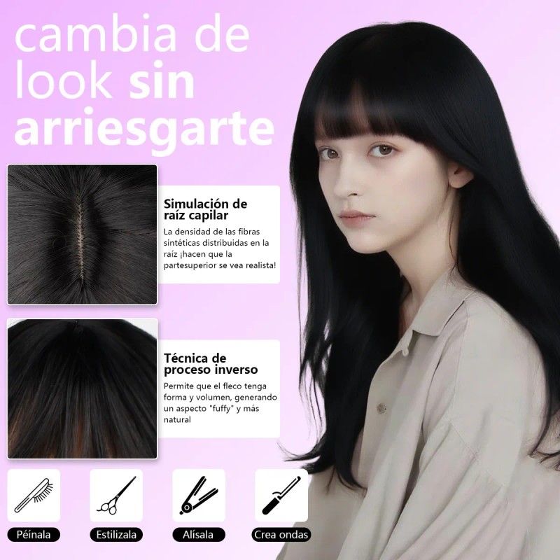 Peluca Con Flequillo Natural De Cabello Largo Y Liso