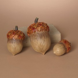 One Holiday Way Set of 3 Rustic Brown Large Decorative Acorn Figurines w/Leaf Tops - Elegant Fall Bowl Filler Decorations - Thanksgiving Tabletop Home Decor