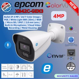 Epcom XB42C-GEN3 Camera IP Bullet 4MP (2K) 2.8mm Lens IR 98ft Mic PoE