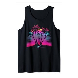Palm Tree Vaporwave Retrowave Aesthetic Synthwave 80s Beach Tank Top