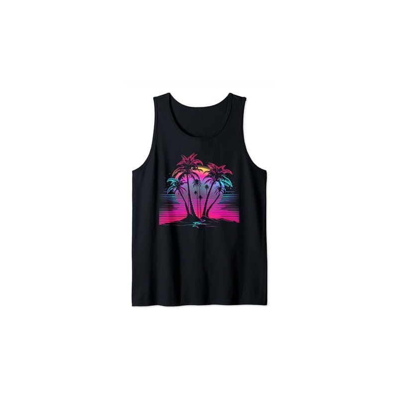 Palm Tree Vaporwave Retrowave Aesthetic Synthwave 80s Beach Tank Top