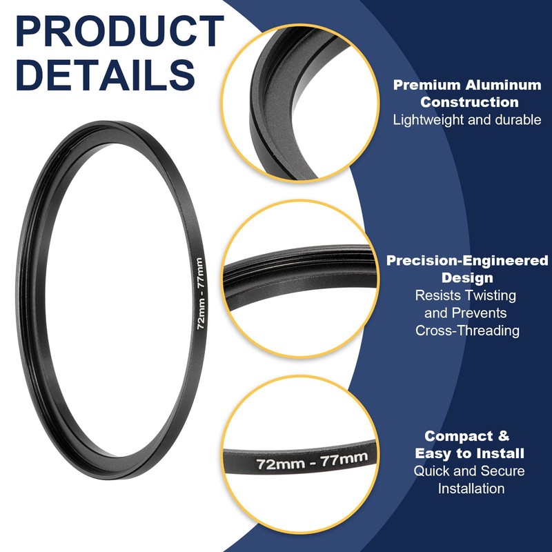 PATIKIL Step-Up Ring Adapter 72mm to 77mm, Filter Step-up Rings
