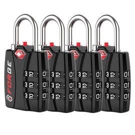 Forge TSA Luggage Combination Lock - Open Alert Indicator, Easy Read Dials, Alloy Body- Ideal for Travel, Lockers, Bags (Black 4PK) | Forge