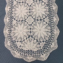 USTIDE Handmade Crochet Oval Table Runner 20"x47"Doilies Table Dresser Scarf Décor Coffee Table Sofa TV Stand Decor Beige