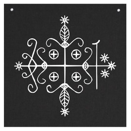 Papa Legba Voodoo Veve Wall Tapestry - Goat Skull Sigil of Lucifer Pentagram Dragon Demon Evil Mendes Goat's Head Gothic Metal Occult Punk Satan Satanic Death Wicca Baphomet Leviathan Cross Inverted