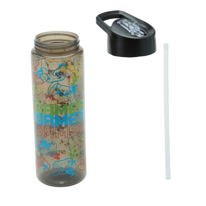 Smash Gamer Water Bottle with Straw 700ml, Black, Balck