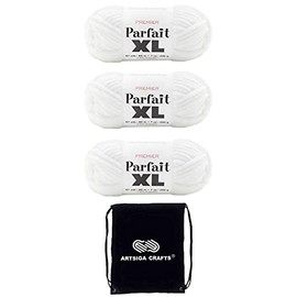 Premier Yarns Parfait XL Yarn White 2050-01 (3-Skeins) Same Dye Lot Jumbo #7 Soft 100% Polyester Bundle with 1 Artsiga Craft Bag