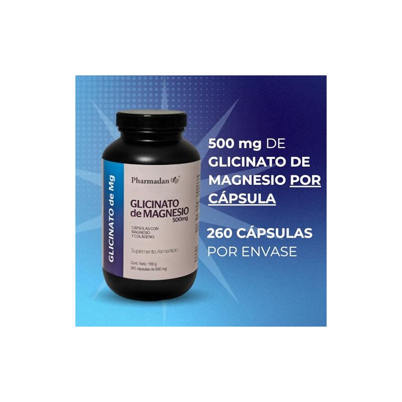 Glicinato Magnesio 500 Por Cápsula 260 Cápsulas Alta Concetración