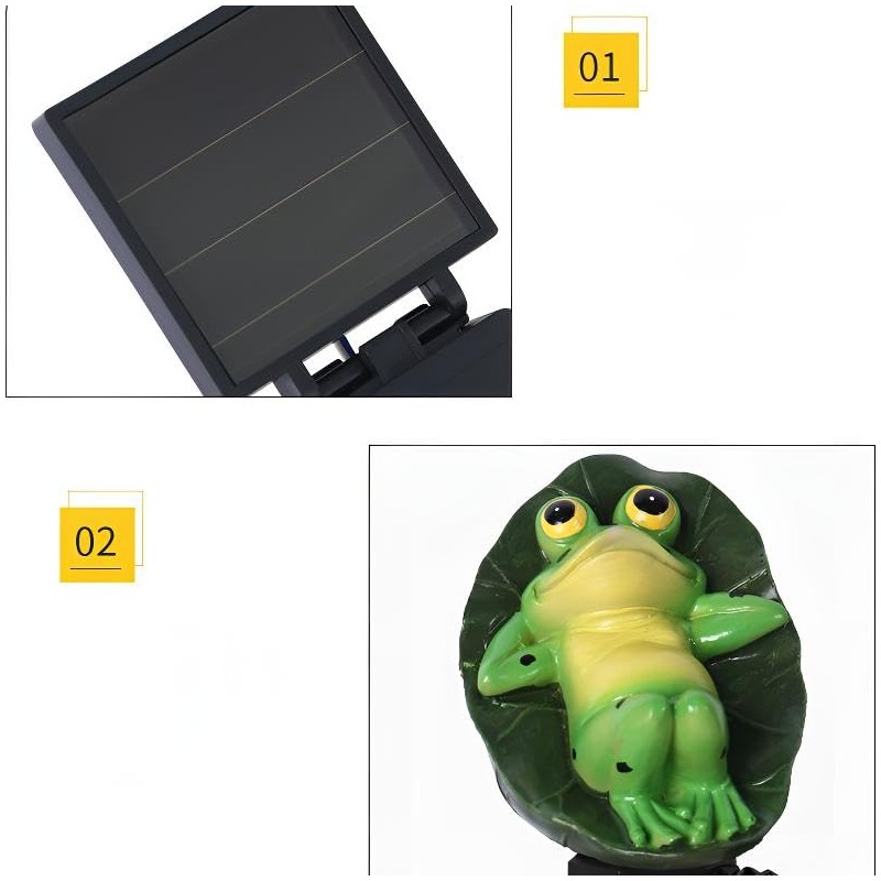 YZYOE Solar Powered Lotus Leaf Frog Light, Garden Decoration Resin