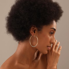 Charmsy Valentines Day Gifts 925 Sterling Silver 14K Gold-Plated Antique Balinese Click Top Hoop Earrings for Women 60MM