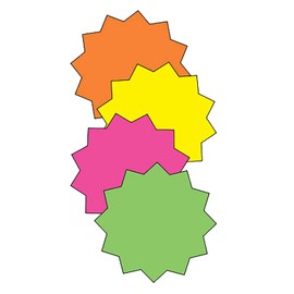 Multi-Colored Fluorescent Star Burst Sign Cards - 4"H x 4"H - Pack of 100