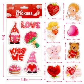 SHANGRLA Valentines Day Gel Window Clings - Jelly Window Stickers for Kids and Toddlers,8 Sheets of Reusable Heart Shape and Love-Themed Decor for Home, Office, and Classroom Decorations