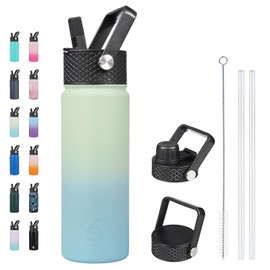 BJPKPK Insulated Water Bottles with Straw Lid, 22oz Cold & Hot Water Bottle, Stainless Steel Metal Water Bottle with 3 Lids, Reusable Thermos, Cups, Mugs for Daily Water Intake-Mint