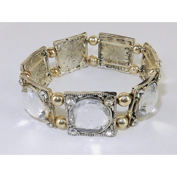 Unbranded Vintage Clear Rhinestone Panel Bracelet, Stretch Band, Fashion Jewelry,
