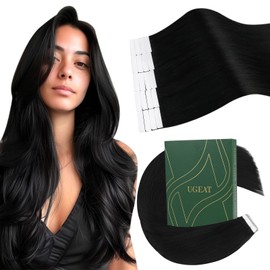 Ugeat Black Tape in Human Hair Extensions Jet Black Tape in Extensions Human Hair for Short 12 Inch Add Volume Easy to Apply for Daily 20Pcs 30G