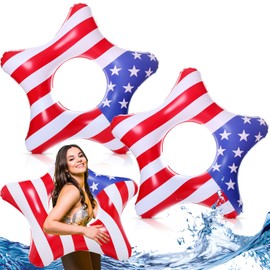 Blosssound 3 Pieces American Patriotic Stars Inflatable Pool Floaties 35 Inch Swimming Float Pool Inflatable Float Fourth of July Pool Toys for Girls Boy Sand Adults Party Decoration