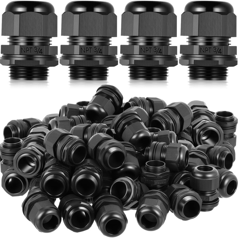 200 Pcs 1/2" NPT Black Nylon Cable Gland, Waterproof IP68